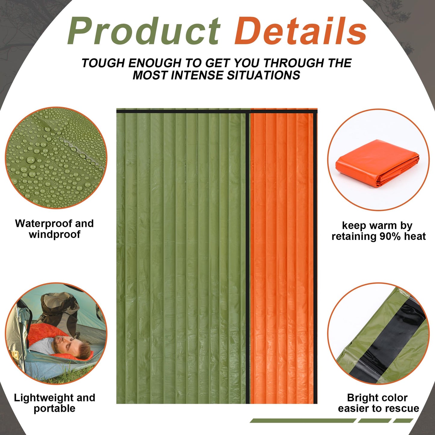 Preboun 70 Pcs Emergency Sleeping Bag Bulk Portable Lightweight Survival Bag Thermal Bivy Sack Emergency Blanket Survival Gear for Outdoor Camping Hiking Homeless People Shelter (Orange,Green)