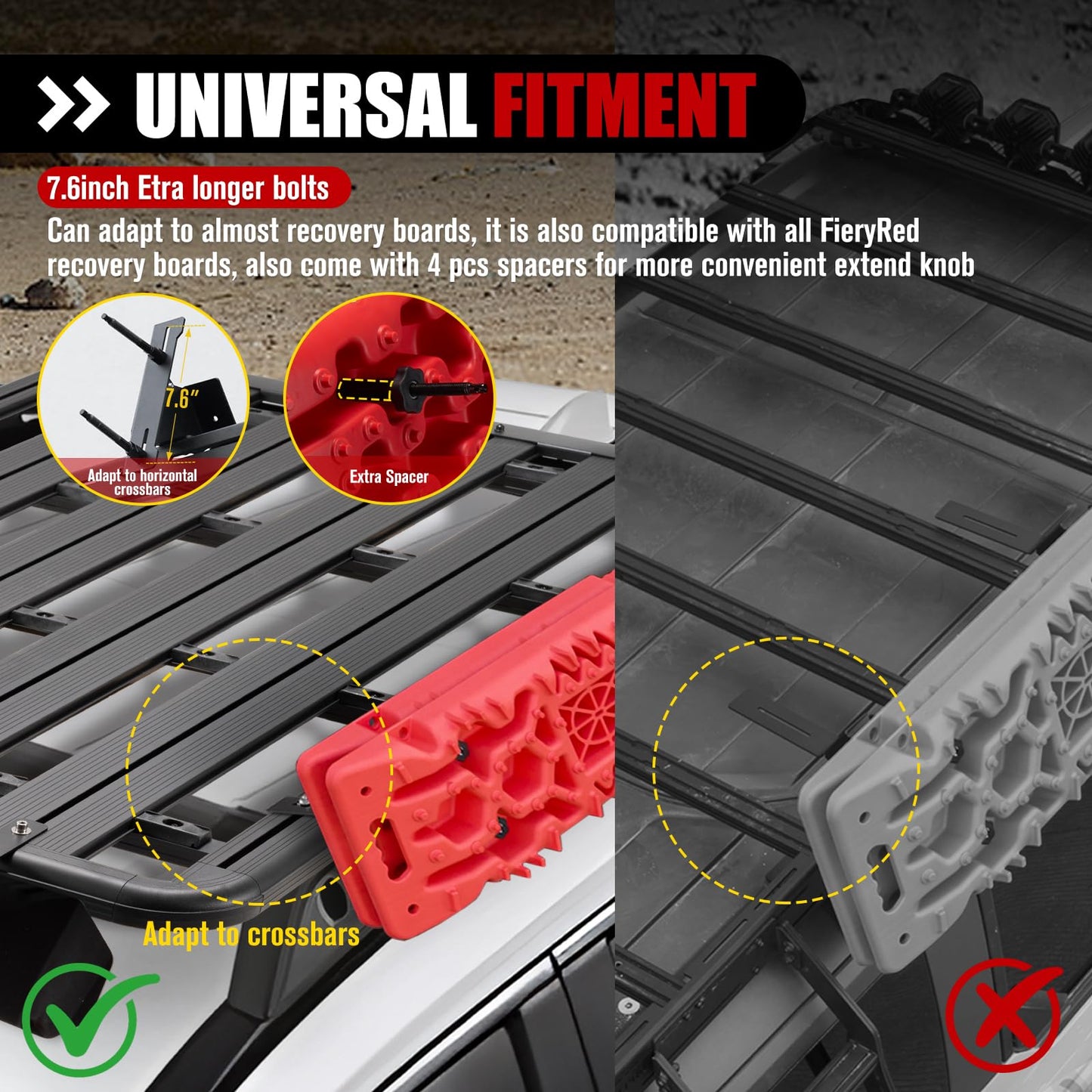 FieryRed Traction Boards Offroad, Recovery Boards with 2 Leashes and Carry Bag, Recovery Track Board Mounting Kit