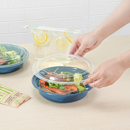 Restaurantware-Asporto 48 Ounce Round Take Out Containers, 100 Food Containers With Lids - Microwavable, Disposable, Midnight Blue Plastic To Go Boxes For Food, No BPA, For Take Out And Delivery