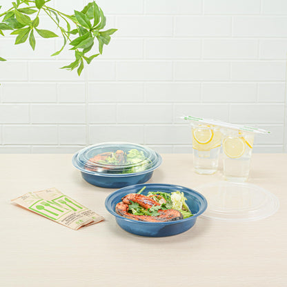 Restaurantware-Asporto 48 Ounce Round Take Out Containers, 100 Food Containers With Lids - Microwavable, Disposable, Midnight Blue Plastic To Go Boxes For Food, No BPA, For Take Out And Delivery