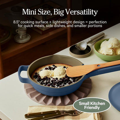 Our Place Mini Always Pan | 8.5" Ceramic Pan with Modular Lid & Beechwood Spatula | Patented 10-in-1 Nonstick, Non-Toxic Cookware Made Without PFAS | Induction & Oven-Safe up to 450°F | Blue Salt