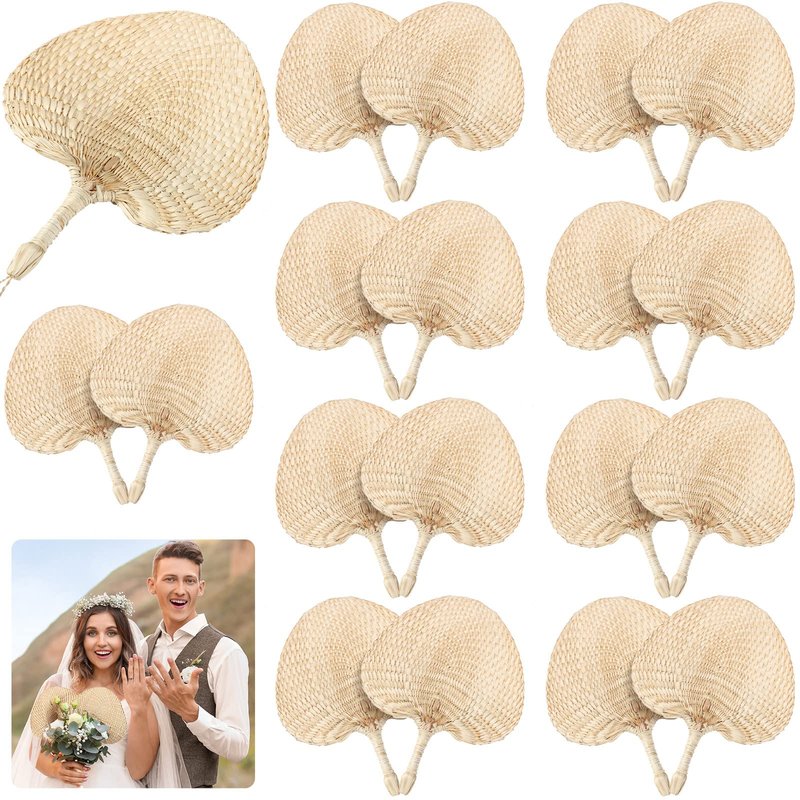 Marsui 30 Pieces Wedding Raffia Fans Natural Handmade Palm Leaf Hand Weaving Boho Fans for Guest Couple Summer Cooling Supplies Farmhouse Wall Decor Wedding Favors