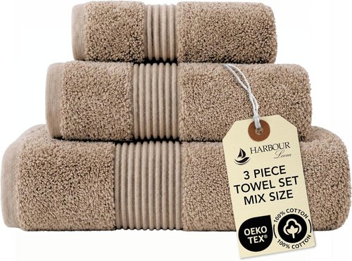 Boulevard Series Luxury Bathroom Towel Set | 3-Piece Mix Size - Soft 600 GSM 100% Turkish Cotton (Taupe Quartz)