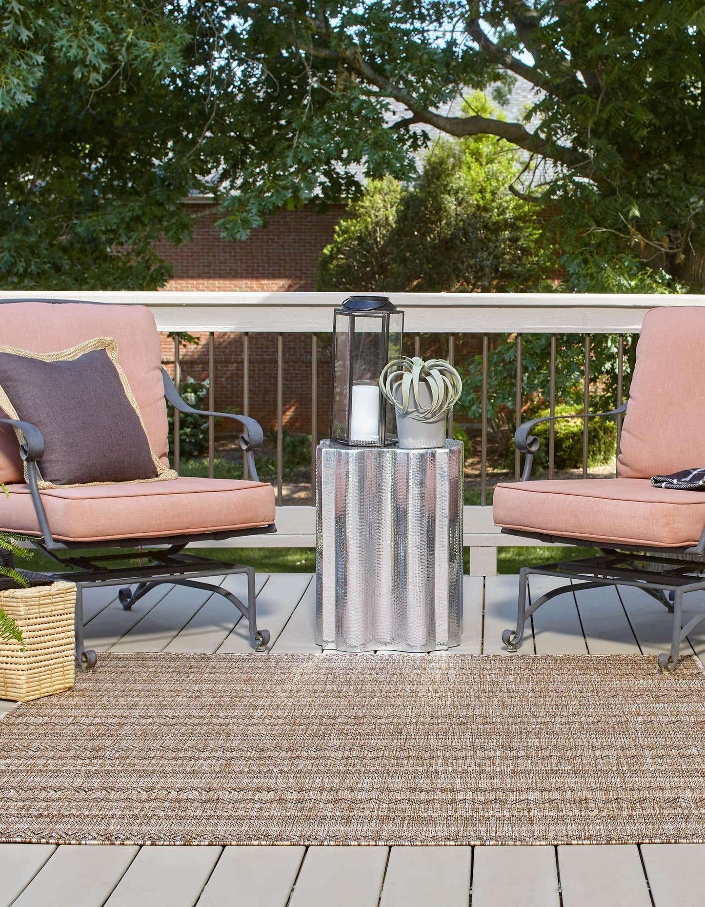 Unique Loom Outdoor Striped Collection Area Rug - Maia (7' 10" Square, Natural/Black)