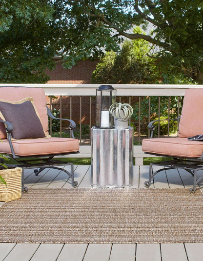 Unique Loom Outdoor Striped Collection Area Rug - Maia (7' 10" Square, Natural/Black)