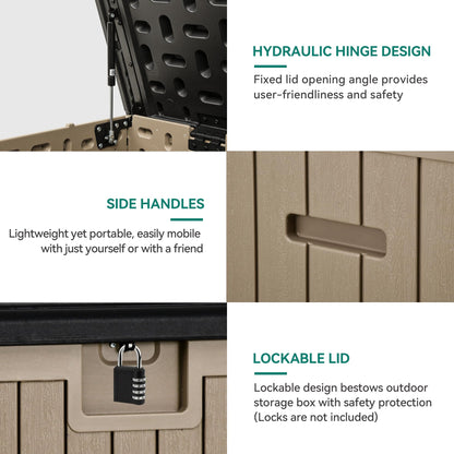 YITAHOME XXL 260 Gallon Large Deck Box,Outdoor Storage for Patio Furniture Cushions,Garden Tools and Pool Equipment with Flexible Divider,Waterproof,Lockable (Black&Brown)