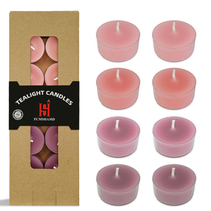 Gradient Pink Tea Lights Set of 24, Rose Scented Tealight Candles, Handmade Tea Candles, Long Burning Tealights for Romantic Wedding Home Decor Gift