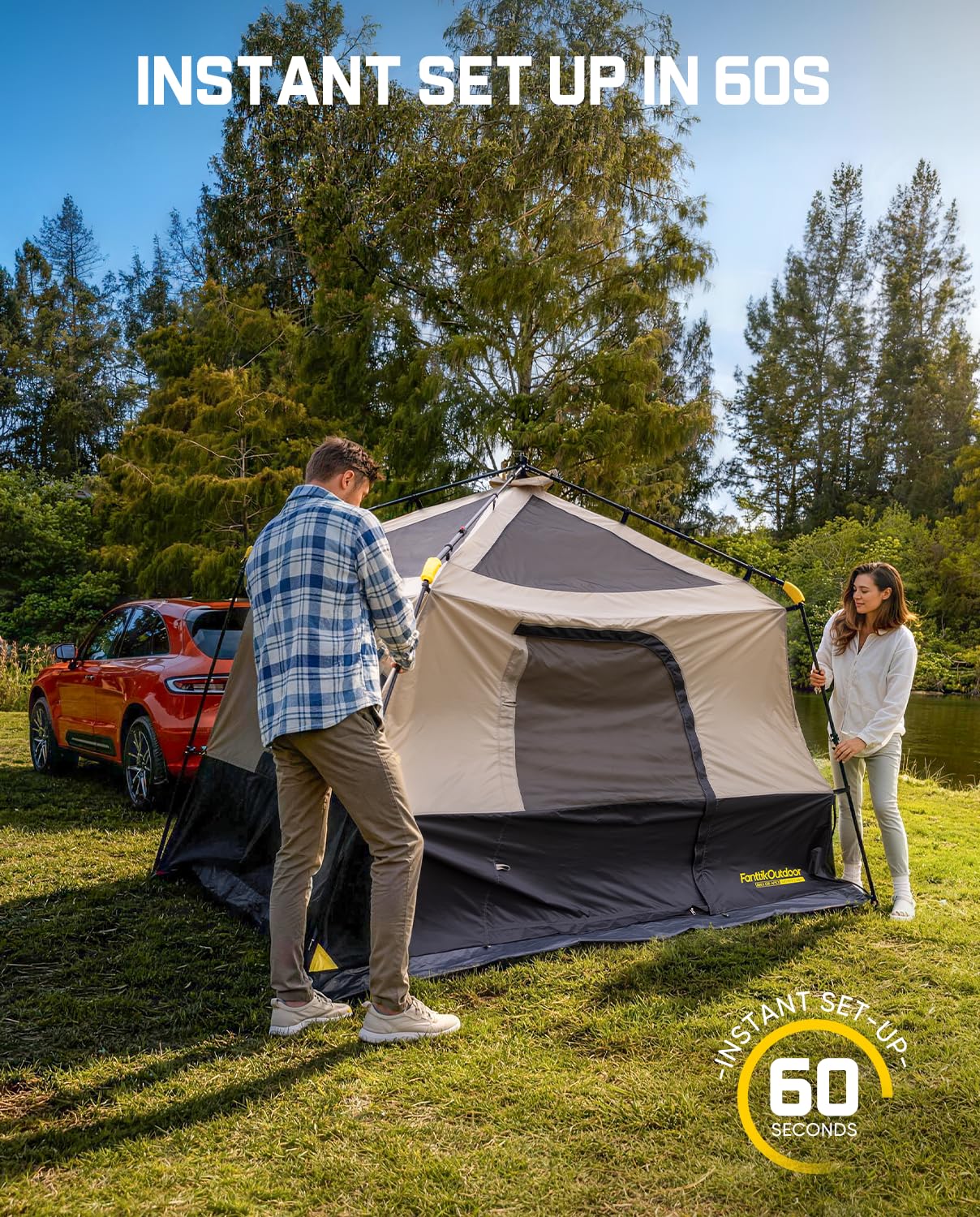 FanttikOutdoor Beta C6 Apex SUV Tent 6 Person Instant Cabin Car Tent Setup in 60 Seconds with Rainfly & Windproof Portable with Carry Bag for Family Camping, Upgraded Ventilation, Khaki