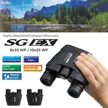 Kenko Binocular SG EX 10x25 WP, Porro Prism, Water Proof, Compact Design, for Outdoor and Bird Watching, Concert 612101