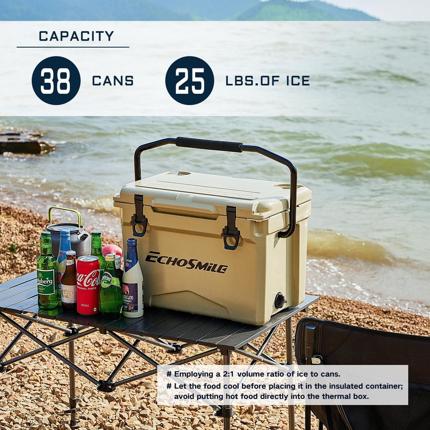 EchoSmile 25/30/35/40/60/75 Quart Rotomolded Cooler, Built to Stand up to The Rigors of The Journey