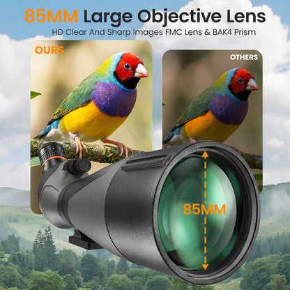 Three Triping 25-75x85 Spotting Scope - Spotter Scope with Tripod, Phone Adapter & Carrying Bag, BAK4 Prism IPX7 Waterproof Spotting Scopes for Bird Watching, Wildlife Observing