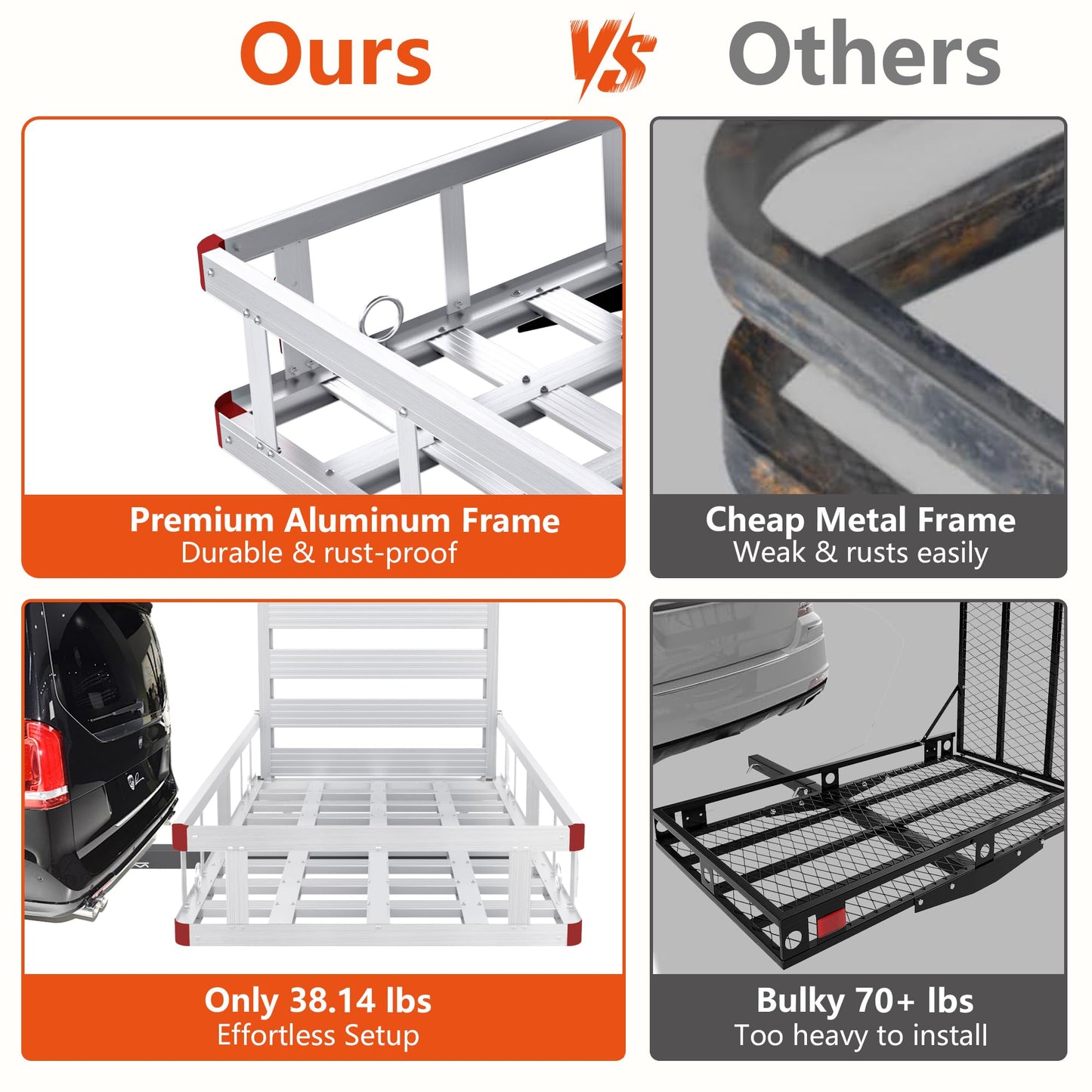 Aluminum Hitch Cargo Carrier with Ramp, 50" x 29.5" x 8.7" Trailer Hitch Cargo Carrier Hitchs Mount Cargos Hitchs Carriers, 500lbs Capacity, Fit 2" Receiver for Suvs Trucks Vans Pickups Camping
