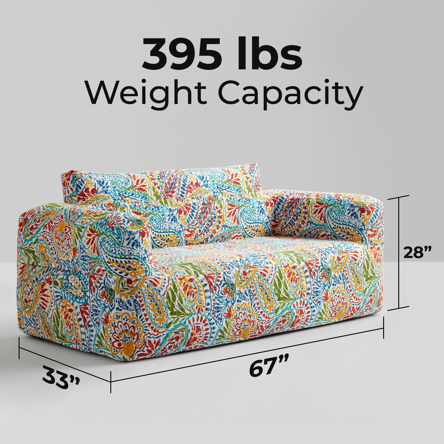 510 DESIGN Inflatable Couch Air Sofa - Blow Up Chair Portable with Handle & Tie-Down Loops, Weatherproof & Water Repellent Indoor/Outdoor Sofa for Patio, Camping, Pool, 67" Lx33 Wx28 D Multi