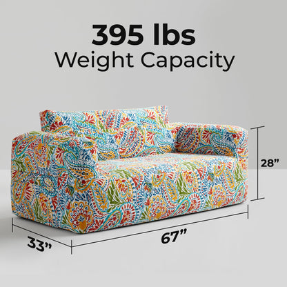 510 DESIGN Inflatable Couch Air Sofa - Blow Up Chair Portable with Handle & Tie-Down Loops, Weatherproof & Water Repellent Indoor/Outdoor Sofa for Patio, Camping, Pool, 67" Lx33 Wx28 D Multi