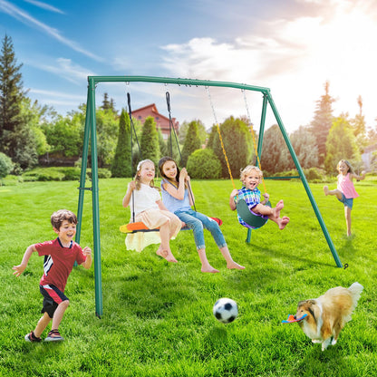 Trekassy 440lbs Capacity Swing Sets for Backyard - 2 Seat Outdoor Playset with Saucer & Belt Swing, Heavy-Duty A-Frame Metal Stand for Kids Family Fun (Patented)