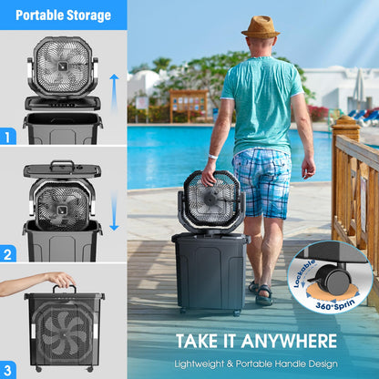 Ausic 5 Gal 12" Portable Misting Fan for Outside Patios, 30000mAh Outdoor Rechargeable Battery Oscillating Fan with Remote, Cooling Dugout Water Fan with Caster/LED Light/Timer, Camping Essential