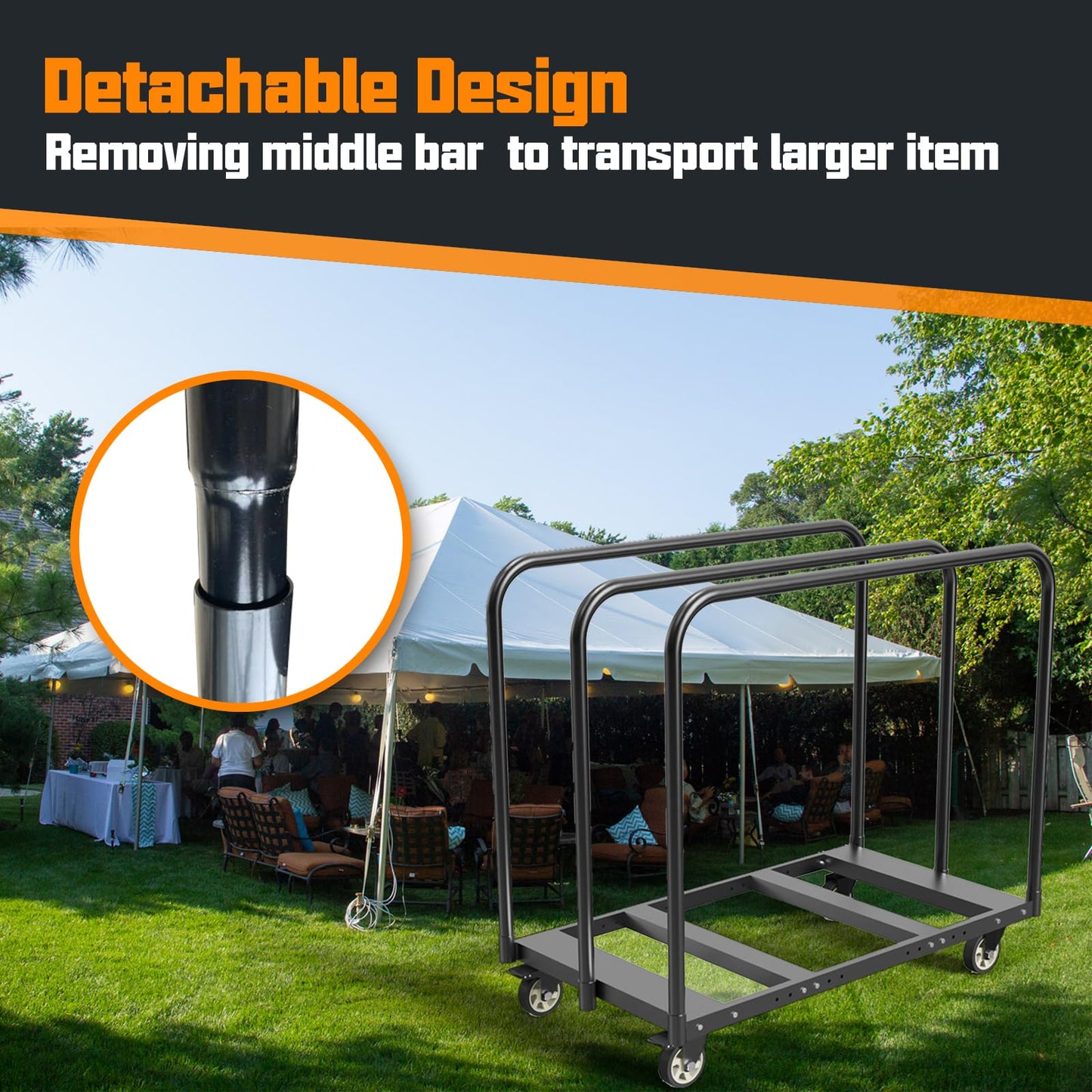 Folding Table Cart, Table Dolly with Swivel Caster Transport 6-8PCS Rectangular,Round Folding Tables 24In Width Panel Cart Have 3 Pole for Separating Area&Detachable Design Easy to Through Doorway