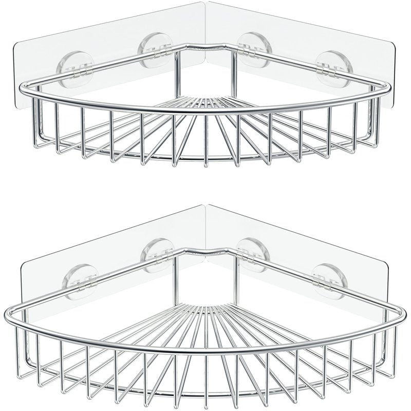SMARTAKE 2-Pack Corner Shower Caddy, SUS304 Stainless Steel, Wall Mounted Bathroom Shelf with Adhesive, Storage Organizer for Toilet, Dorm and Kitchen (Silver)