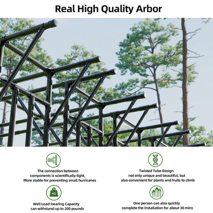 Carotex Flat Top Garden Arch Trellis Pergola, 11.8 x 9.02 FT Large Metal Arbor for Climbing Plants, Plastic-Coated Galvanized Steel Frame, Outdoor Decorative Arch for Garden, Backyard, Lawn (Black)