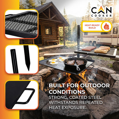 GameMaker Open Fire Cooking Grill – Portable Campfire Grill for Open Flame Cooking, Firepits, Outdoor Fire Rings & Camping – Heavy-Duty, Easy Setup & Adjustable Height