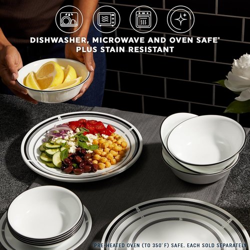 Corelle 6-Piece Round Lunch Plates - Lightweight Vitrelle Glass, Chip & Scratch Resistant, Dishwasher Safe | Brasserie Design