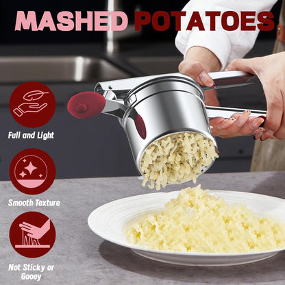 Skiennix 15oz Potato Ricer - Heavy Duty 18/8 Stainless Steel Masher for Smooth Mashed Potatoes & Baby Food | Red