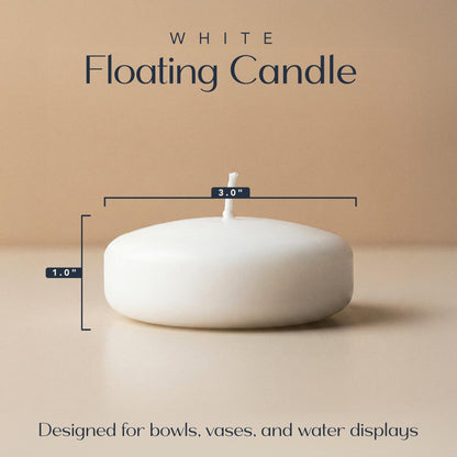 Floating Candles 3 inches, White Unscented Dripless Wax Discs | Long Burning Floating Candles for Centerpieces up to (8-10) Hour Burn Time, Weddings, Parties, Home Décor & Holidays | Royal Imports