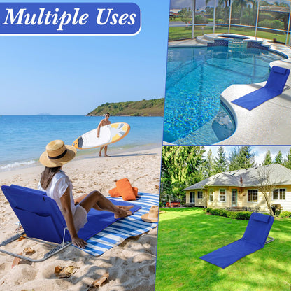 Beeveer 4 Pack Beach Lounge Chaise Chairs with 2 Folding Side Tables Portable Tanning Chair 5 Position Adjustable Lightweight for Sunbathing, Outdoor Yard, Lawn,Camping(Deep Blue)
