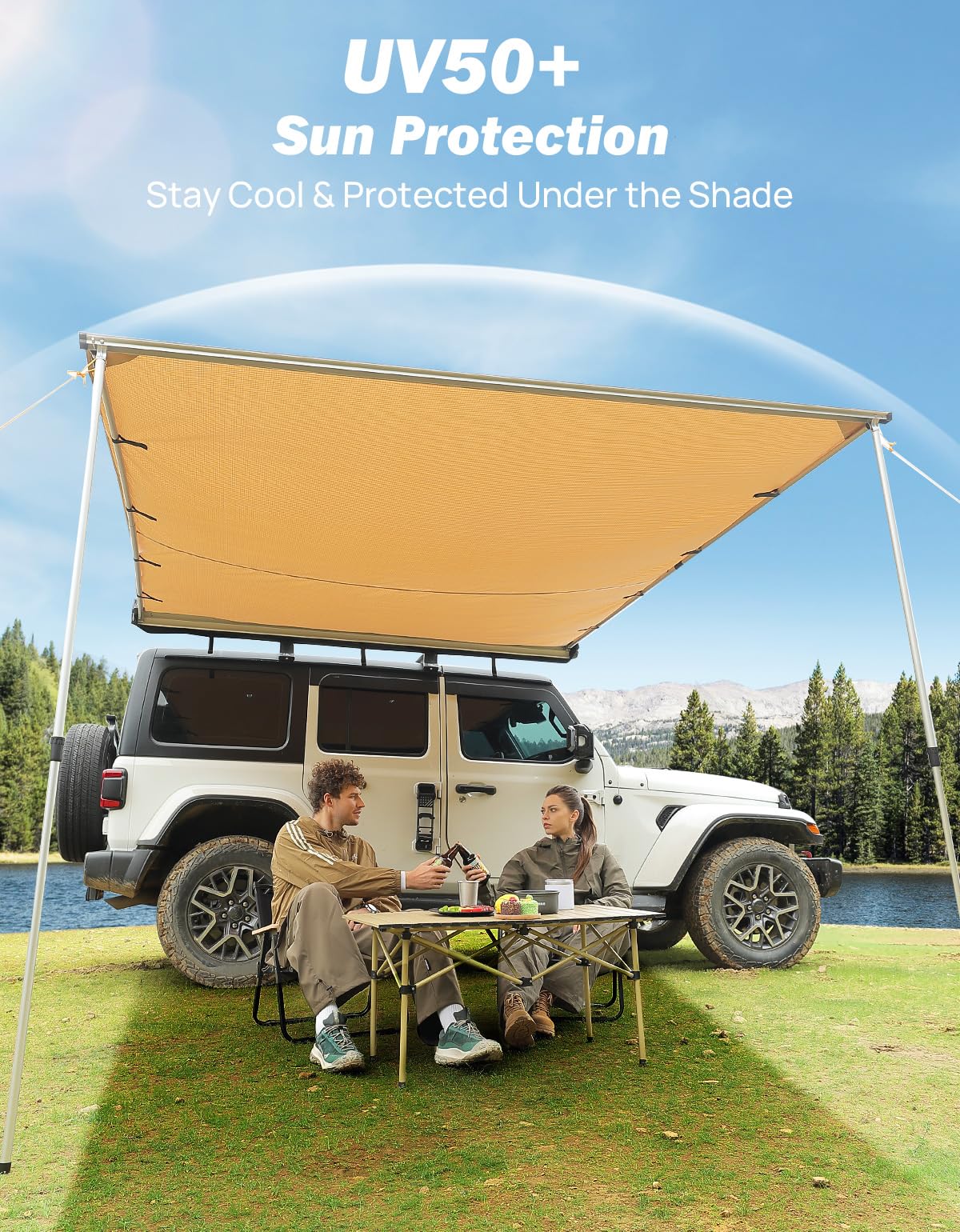 JOYTUTUS Vehicle Awning 8.2'x10' Roof Rack Pull-Out Sun Shade UV50+, Weatherproof 4x4 Side Awning for Camping, Car Sunshade with Adjustable Hardware, Quick Set-up, SUV/Truck/Van/Jeep