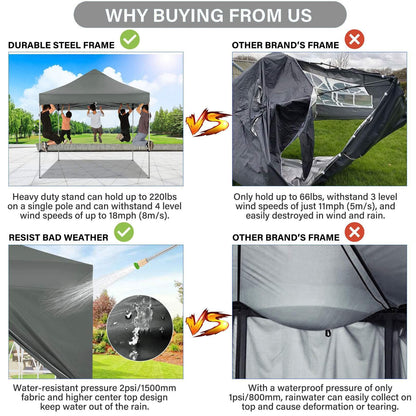 COBIZI 10x10 Pop Up Canopy with 4 Sidewall,Heavy Duty Canopy UPF 50+ All Season Wind Waterproof Commercial Outdoor Wedding Party Tents for Parties Canopy Gazebo with Roller Bag(10 x 10 ft Gray)