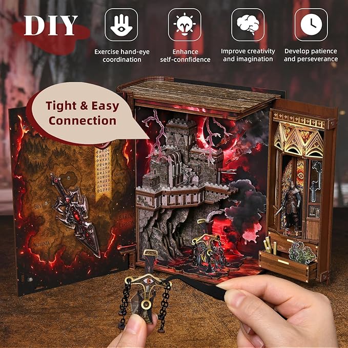 Book Nook Kit - DIY Miniature House Kit for Adults Teens Dollhouse Magic Booknook Tiny House Bookshelf Decor Gifts for Family Friends (Sword of Fire)