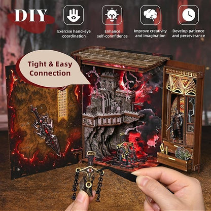 Book Nook Kit - DIY Miniature House Kit for Adults Teens Dollhouse Magic Booknook Tiny House Bookshelf Decor Gifts for Family Friends (Sword of Fire)