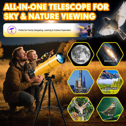 MEEZAA Telescope for Adults & Kids, 80mm Aperture 500mm Portable Refractor Telescope for Astronomy Beginners, Professional Travel Astronomical Telescopes with Tripod, Stickers, Phone Adapter, Backpack