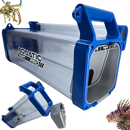 Aquatic Hunt Lionfish Locker High-Capacity Lionfish Containment Unit for Divers | Fast Drainage, Spear/Snare Storage, Durable & Versatile for Lionfish Hunting & Lobster Collection (Blue Water), 22''