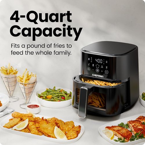 Chefman Air Fryer - 4 QT Compact Airfryer with Hi-Fry Technology for Extra Crisp Meals - Black