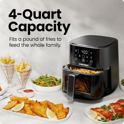 Chefman Air Fryer - 4 QT Compact Airfryer with Hi-Fry Technology for Extra Crisp Meals - Black