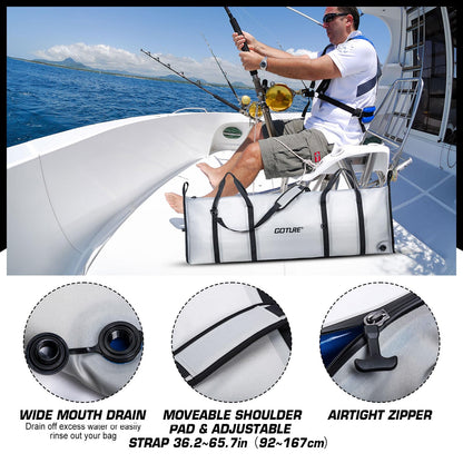 Goture Insulated Fish Cooler Bag, 840D TPU Leakproof Fish Kill Bag with Airtight Zipper, Large Waterproof Fishing Cooler Bag with Carry Handle, Drain Plug, Keep Ice Cold All Day, 59.8inx20in