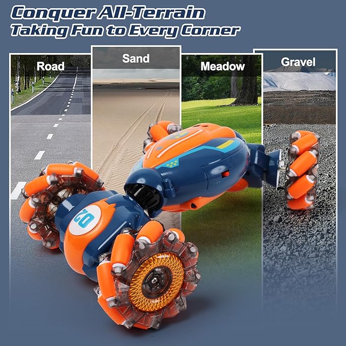 Gesture Sensing RC Stunt Car - Boys Girls Toys Age 6-8-12 4WD Hand Controlled Remote Control Twist Car with Light &amp MusicCool Birthday presents and Ideas Gifts for Kids Age 6 7 8 9 10 11 12 Year