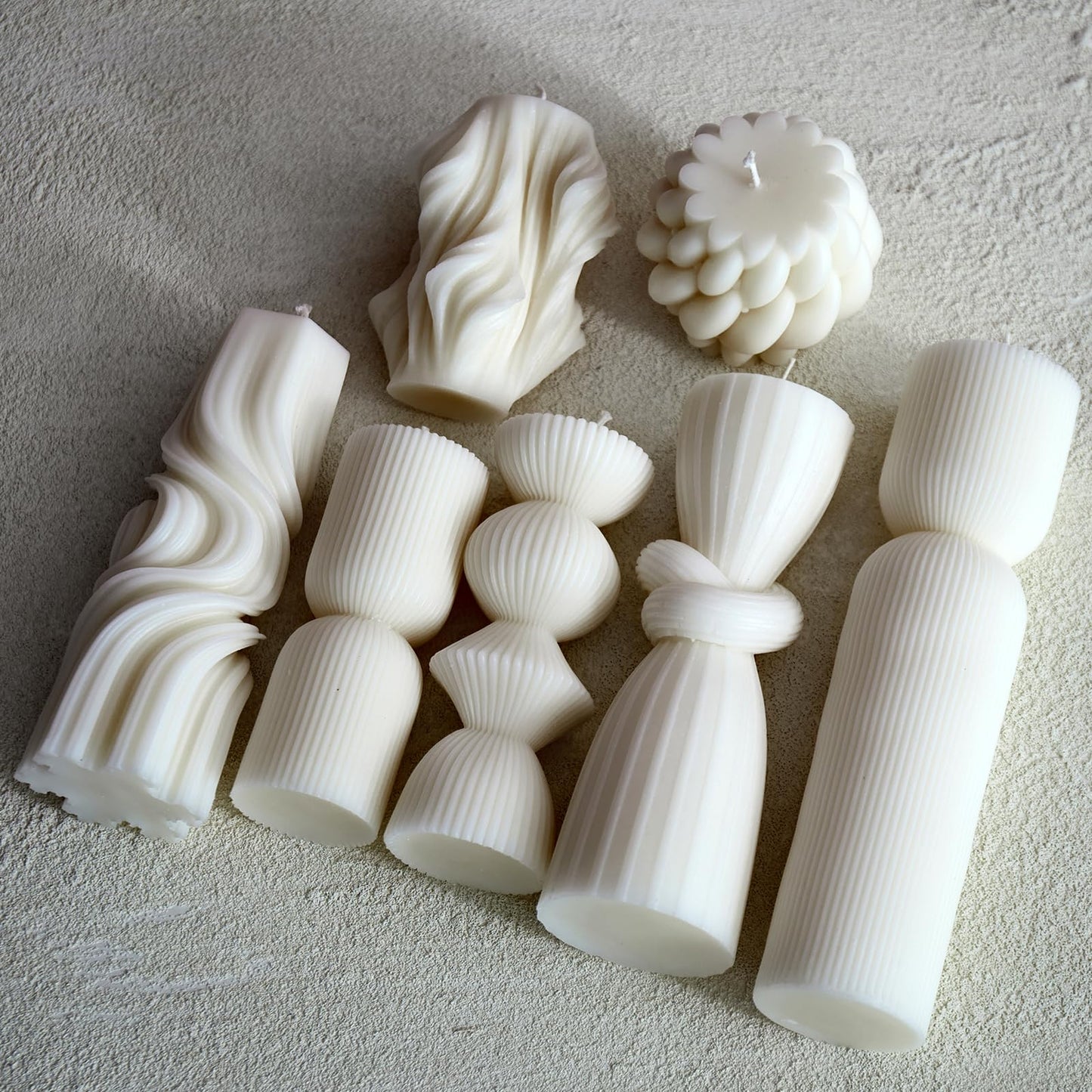 7-Pack Pillar Candles - Soy Wax Handmade Ribbed Candles for Home Decor, Housewarming Gift, Shelf & Table Decor - Aesthetic Modern Candles Set (White)