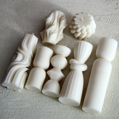 7-Pack Pillar Candles - Soy Wax Handmade Ribbed Candles for Home Decor, Housewarming Gift, Shelf & Table Decor - Aesthetic Modern Candles Set (White)