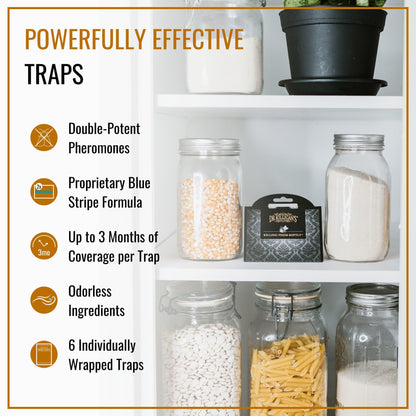 Dr. Killigan's Premium Double Potent Pantry Moth Traps with Pheromones Prime, Sticky Indian Meal Moth Traps for Kitchen, How to Get Rid of Moths in House, Organic Moth Pheromone Traps (6 Pack, Black)