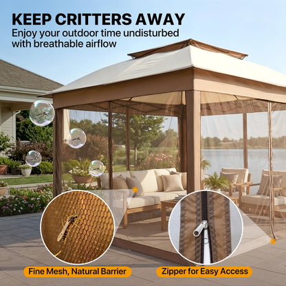 COOS BAY 11x11 Pop Up Gazebo with Mesh Netting, Instant Outdoor Canopy Tent, Water Resistant Shelter with UPF 50+ UV Protection, 121 Sq Ft Coverage, Beige