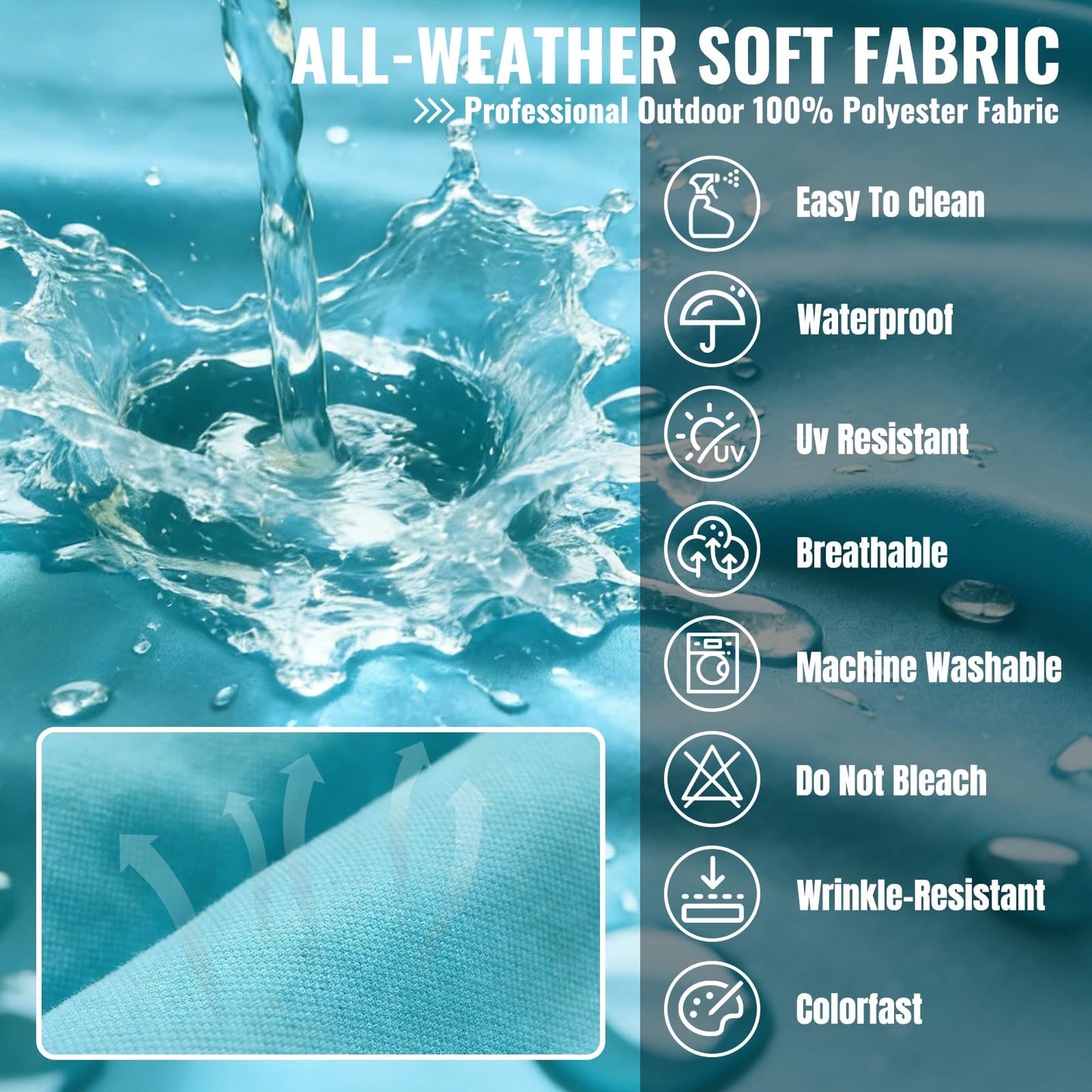 Cabubra 14pcs Outdoor Patio Furniture Cushion Covers, Waterproof & Sun-Resistant Zippered,Fit for Patio Furniture Sectional Sofas and Wicker Rocking Chairs,3 Sizes,Lake Blue,Covers Only