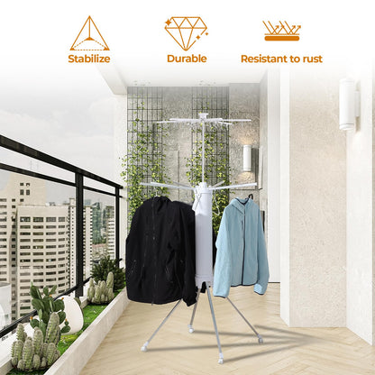 Dollate 4-Legged Clothes Drying Rack Foldable,2 Tier Portable and Collapsible Space Saving Laundry Drying Rack with 4 Pulleys,Aluminum Dry Rack for Clothes