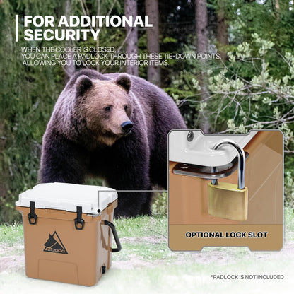 MADOG 18qt Portable Small Cooler, Lightweight Handle Hard Cooler, Leak-Proof LLDP Beach Cooler Keeps 7 Days Ice Retention, for Fishing, Camping, Boating and Traveling, White & Khaki