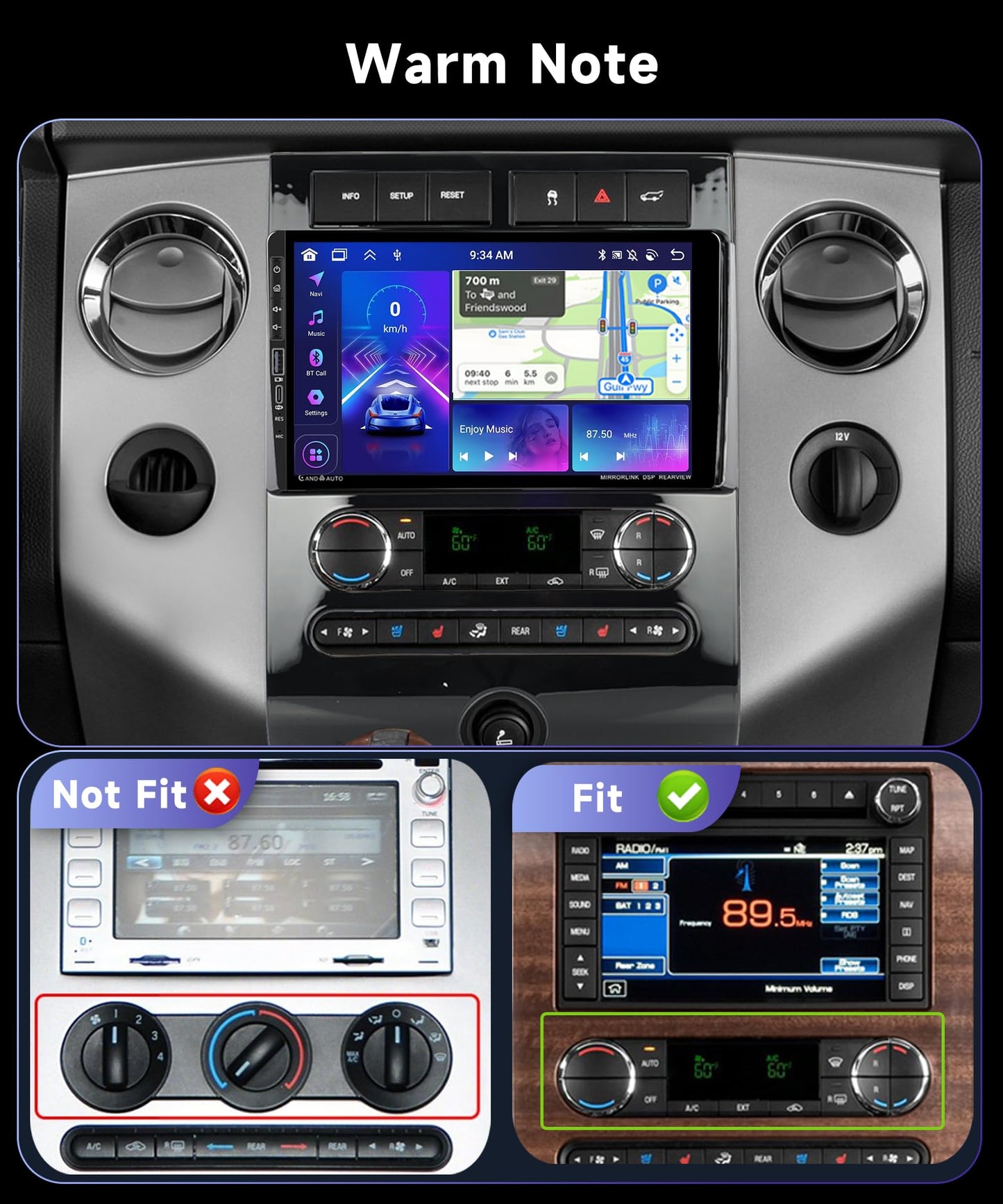 8Core 4G+64G Car Stereo for Ford Expedition 2007-2014 Automatic A/C Radio with 9inch 1280X720P Touchscreen,Wireless Carplay Android Auto,5.0 Bluetooth DSP 46EQ,59UI RDS/FM Radio Backup Camera