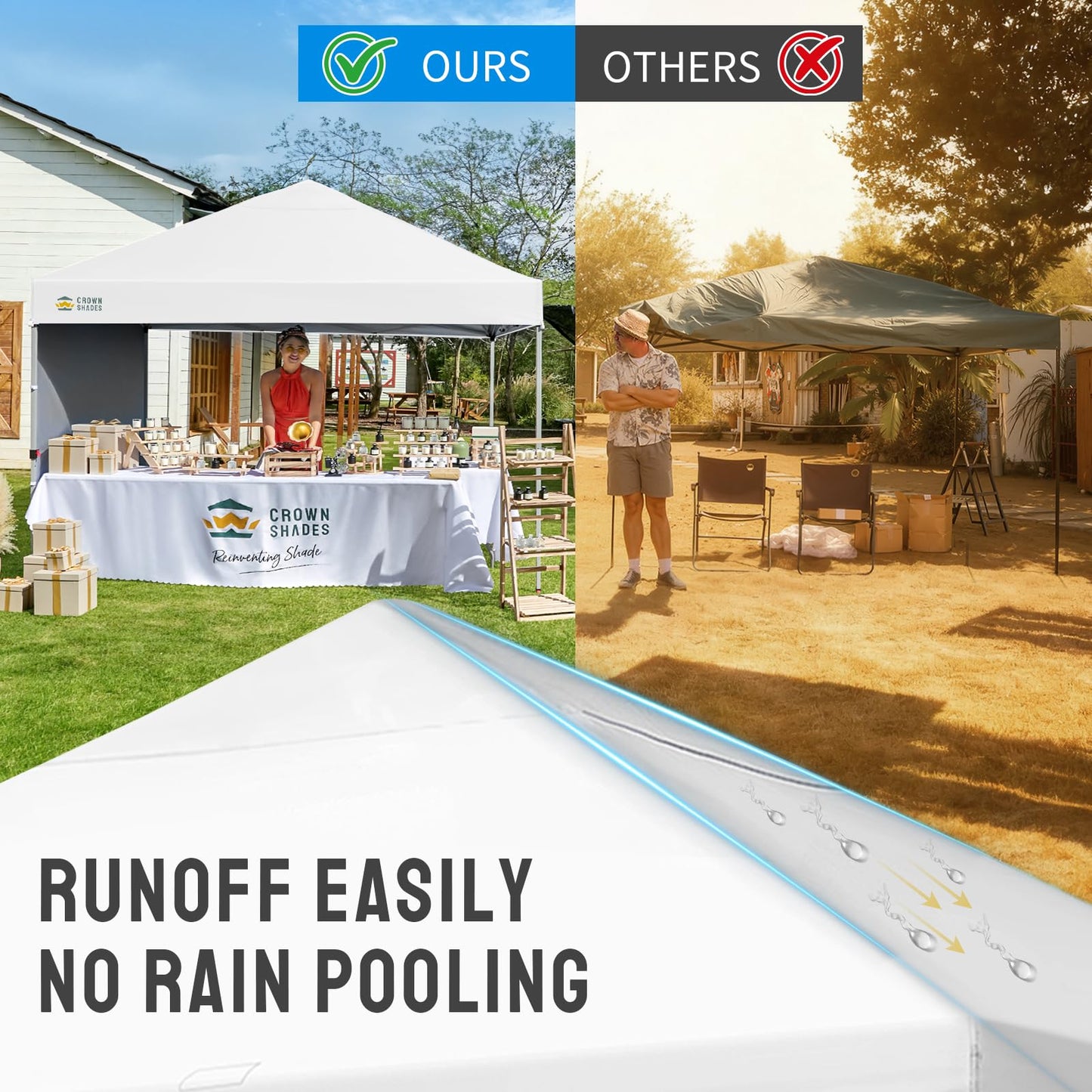 CROWN SHADES Pop Up Canopy with 1 Side Wall - Beach Tent with One Push Setup - Outdoor Sun Shade for Events, Parties, Camping - Gazebo with STO-N-Go Cover Bag, Grid White, 8x8FT