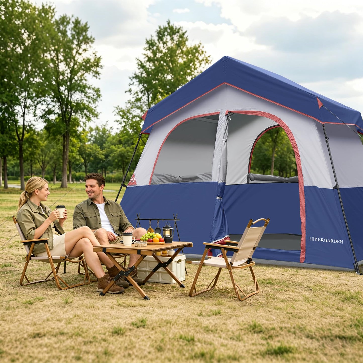 HIKERGARDEN 6 Person Camping Tent - Portable Easy Set Up Family Tent for Camp, Windproof Fabric Cabin Tent Outdoor for Hiking, Backpacking, Traveling (Blue)