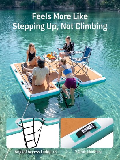 niphean Floating Dock, Non-Slip Inflatable Dock with Upgraded Ladder & 9 Handles, Sturdy Floating Docks for Lakes，Durable Floating Island for Families, Portable Carry Bag, 8×6ft/ 8×10ft