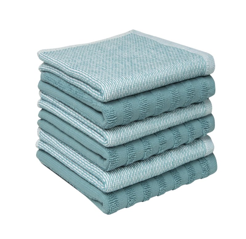 Bumble Premium Dish Cloths 13"x13" (6 Pack) | 100% Natural Ring Spun Cotton | 400 GSM | Highly Absorbent & Soft |Yarn Dyed & Solid Dyed Terry Dish Cloth Set - Aqua
